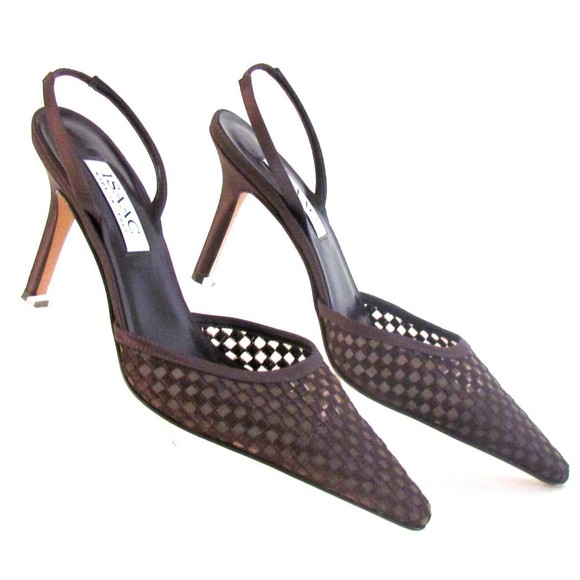 Women's Shoes Heels Designer Issac Brown Satin Fabric Slingbacks Heels 8.5 M - Picture 1 of 11